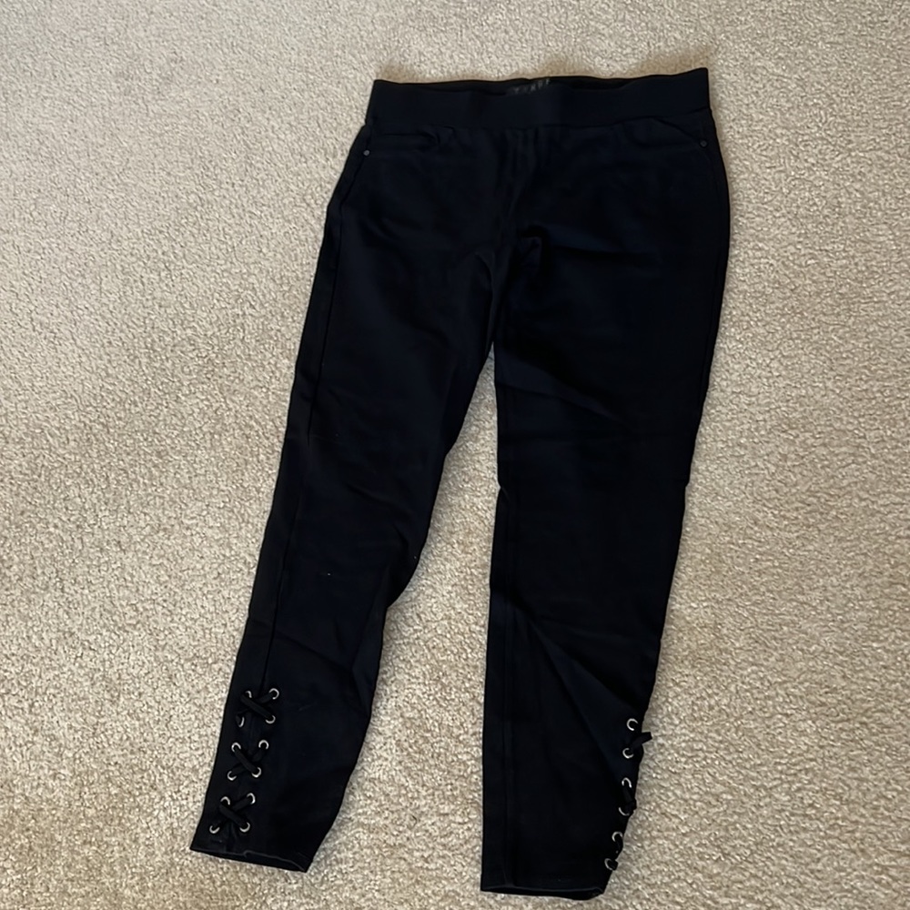 Tinsel elastic waist embellished ankle pants